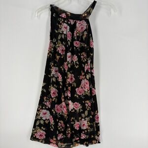 Absolutely Famous XL Floral Sleeveless Dress Black Pink Rose‎ Print